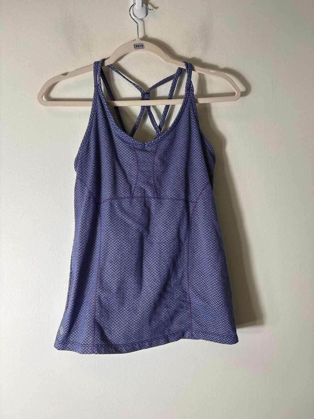 Athleta Blue and White Strappy Shelf Bra Work Out Tank Sz M